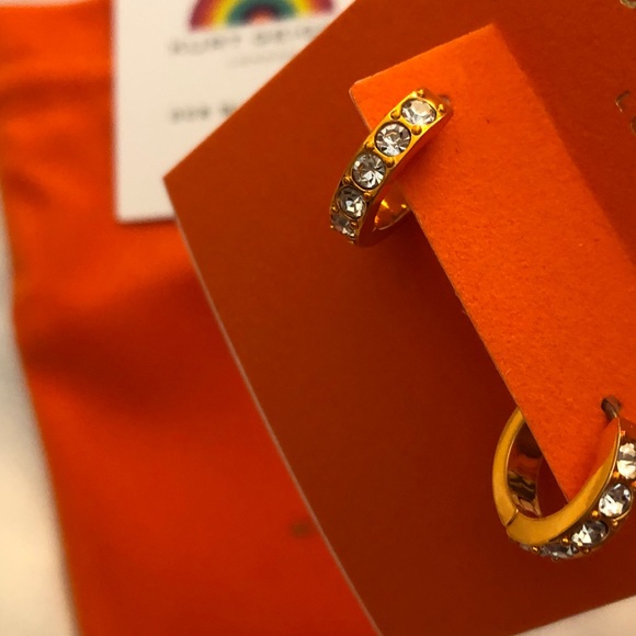 Kurt Geiger London Orange Metallic Huggie Hoops Crystal Accents NWT & Dust Bag - Picture 4 of 12